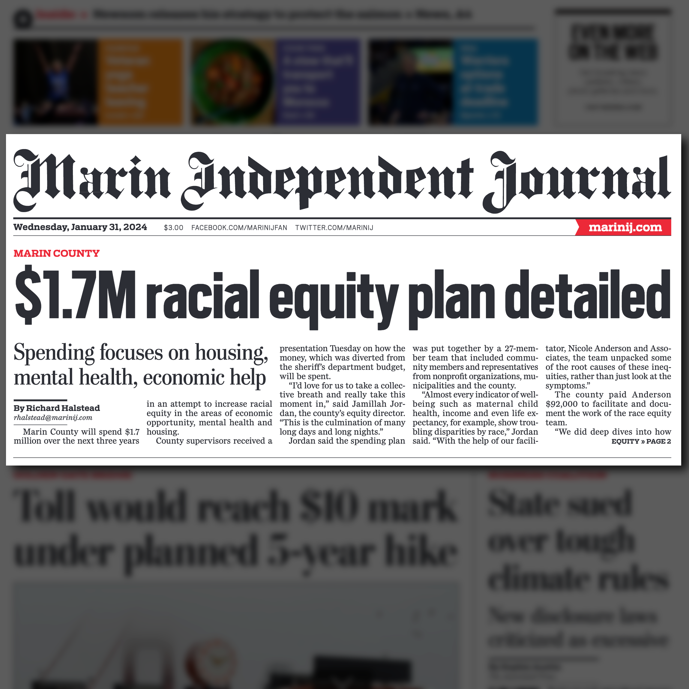 Marin IJ article highlighting racial equity