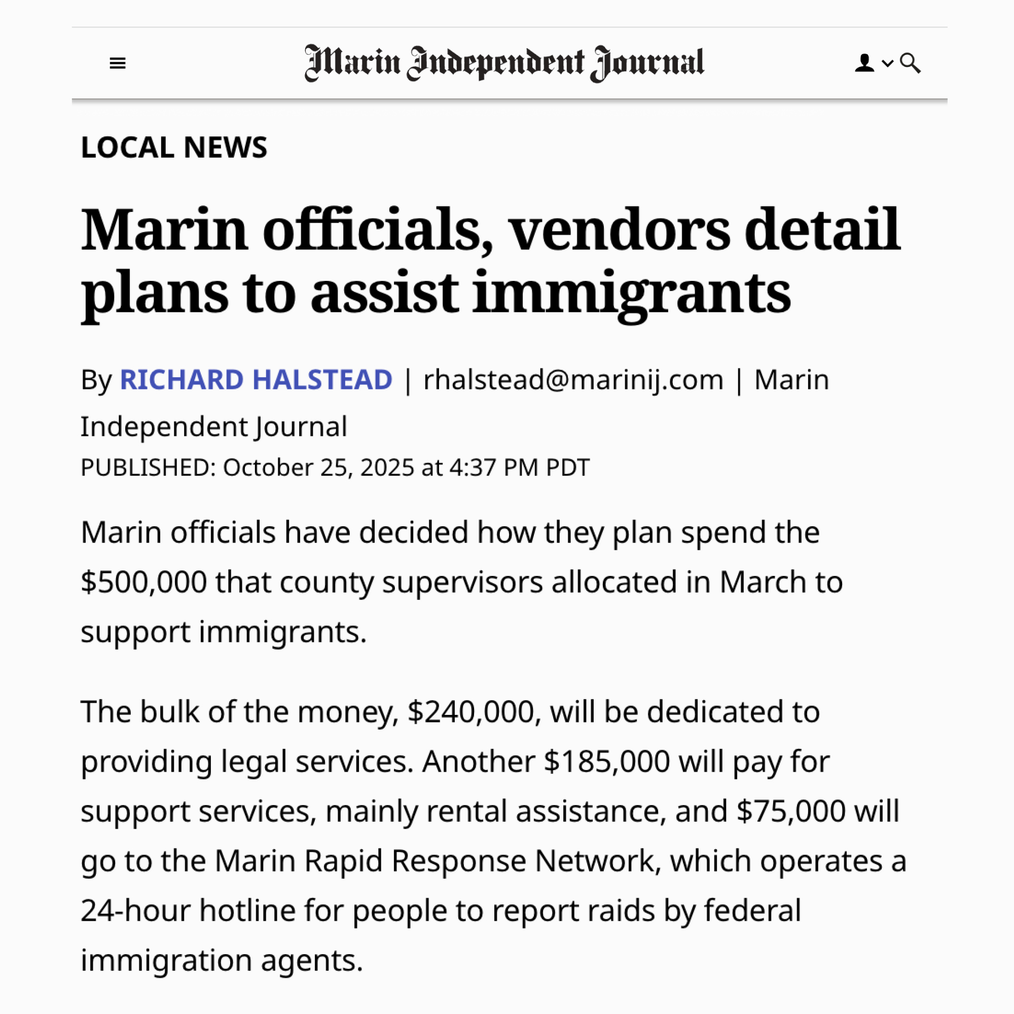 Marin Maps Out $500,000 Plan for Immigrants (Marin IJ) - Community ...