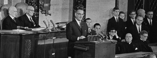 Image of President Lyndon B. Johnson during his State of the Union address on January 8th, 1964